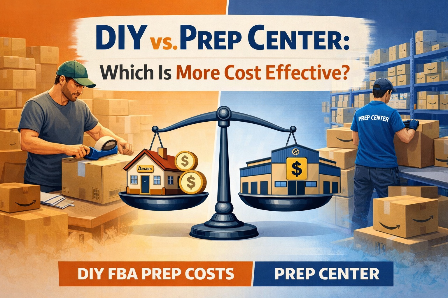 Home prep workspace compared to professional Amazon FBA prep center